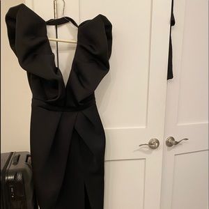Black ASOS puff sleeve deep V black gown